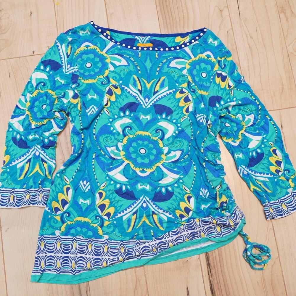 Ruby Rd Geometric Print Ruched Top Medium Y2K
